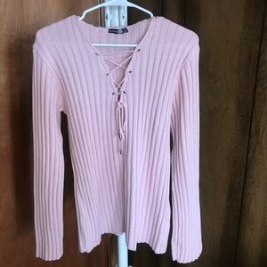 Boohoo Pink Lace Up Sweater